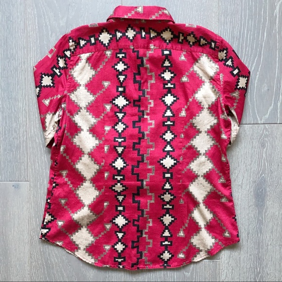 LAUREN Ralph Lauren Petite Vintage Women’s Blouse Southwestern Red Pattern - Picture 3 of 6